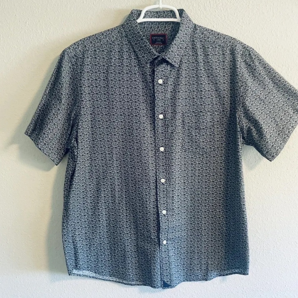 UNTUCKit Mens Shirt Large Tavira - Blue Citrus All Over Print Button Up